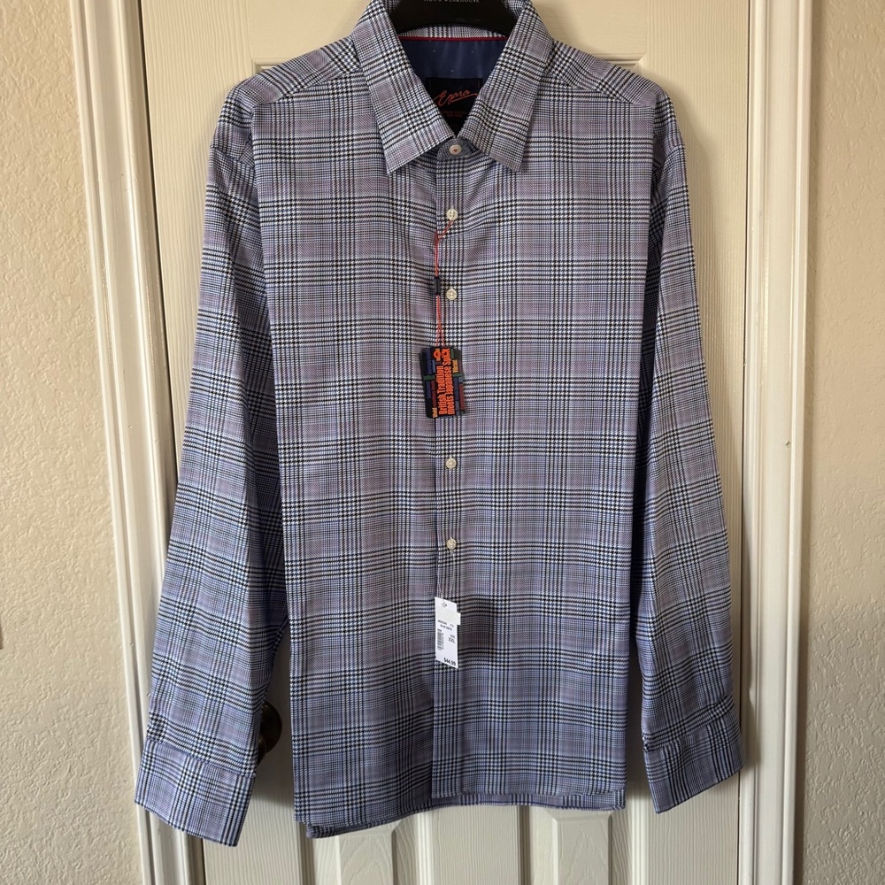Egara Men’s XXL Dress Shirt Plaid Check Long Sleeve Button Up